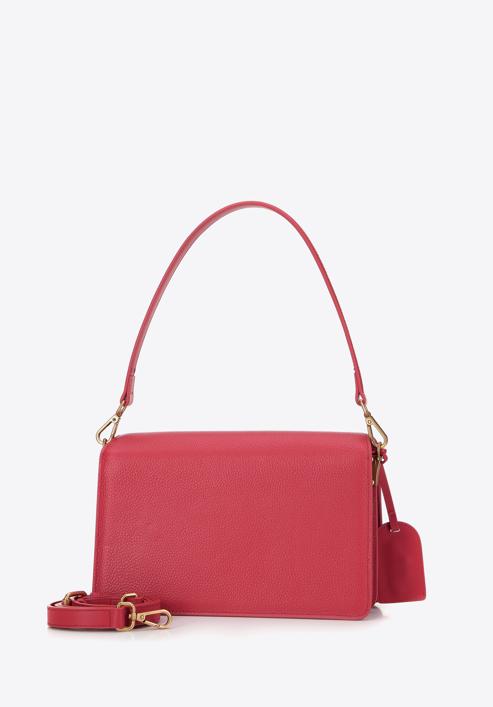 Women's leather flap bag with "W" letter detail, dark pink, 98-4E-202-0, Photo 2