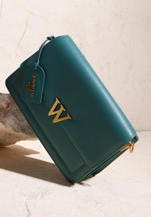 Women's leather flap bag with "W" letter detail, blue, 98-4E-202-1, Photo 31