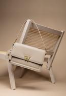 Women's leather flap bag with "W" letter detail, cream-gold, 98-4E-203-N, Photo 35