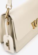 Women's leather flap bag with "W" letter detail, cream-gold, 98-4E-203-6, Photo 4