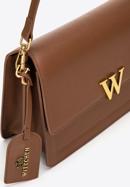 Women's leather flap bag with "W" letter detail, brown, 98-4E-202-5, Photo 4