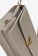 Women's leather flap bag with "W" letter detail, beige-gold, 98-4E-203-N, Photo 4