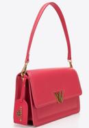 Women's leather flap bag with "W" letter detail, dark pink, 98-4E-202-5, Photo 4