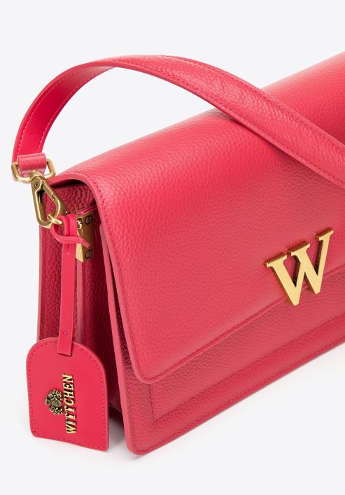 Women's leather flap bag with "W" letter detail, dark pink, 98-4E-202-0, Photo 5