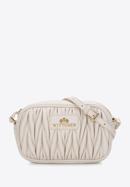 Women's ruched leather crossbody bag, cream, 97-4E-603-3, Photo 1