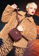 Women's ruched leather crossbody bag, burgundy, 97-4E-603-0, Photo 15