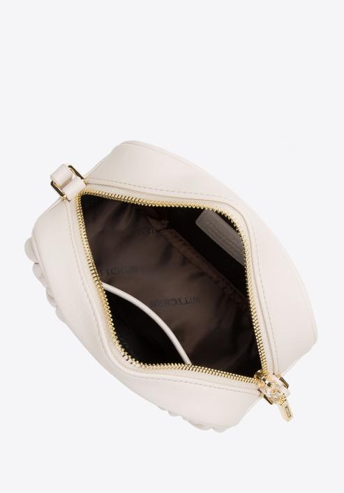 Women's ruched leather crossbody bag, cream, 97-4E-603-0, Photo 3