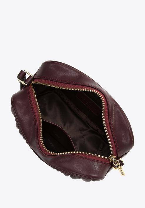 Women's ruched leather crossbody bag, burgundy, 97-4E-603-0, Photo 3