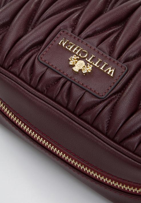 Women's ruched leather crossbody bag, burgundy, 97-4E-603-0, Photo 4