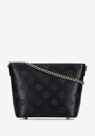 Leather monogram handbag with chain shoulder strap, black, 95-4E-635-1, Photo 1