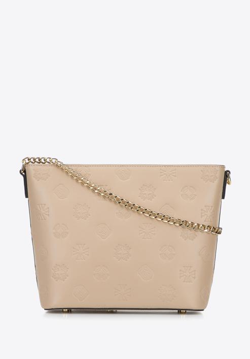 Leather monogram handbag with chain shoulder strap, beige, 95-4E-635-P, Photo 1