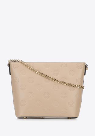 Leather monogram handbag with chain shoulder strap, beige, 95-4E-635-9, Photo 1