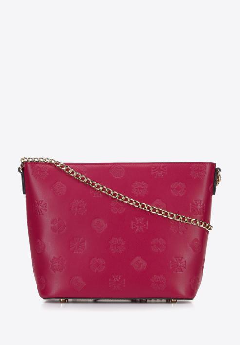 Leather monogram handbag with chain shoulder strap, dark pink, 95-4E-635-P, Photo 1
