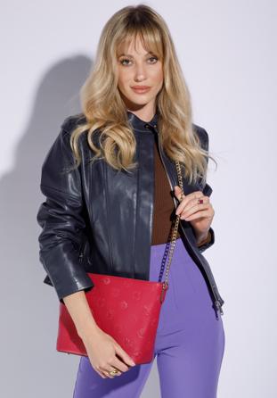 Leather monogram handbag with chain shoulder strap, dark pink, 95-4E-635-P, Photo 1