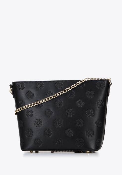 Leather monogram handbag with chain shoulder strap, black, 95-4E-635-9, Photo 2