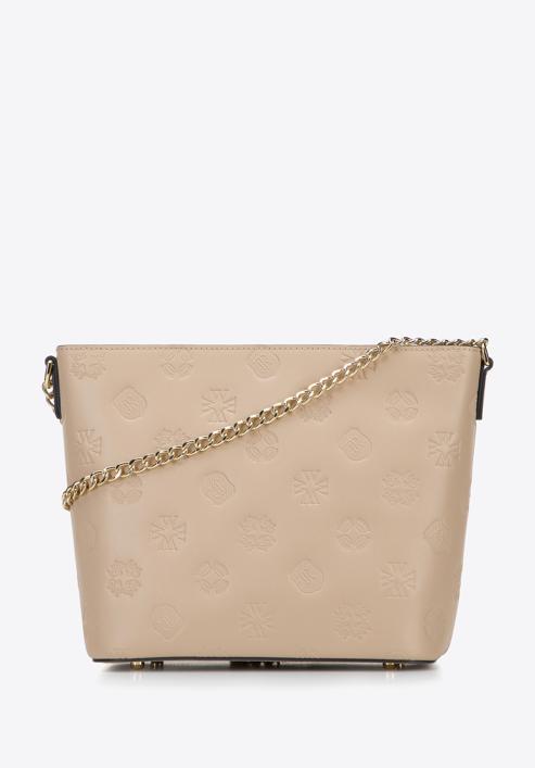 Leather monogram handbag with chain shoulder strap, beige, 95-4E-635-P, Photo 2
