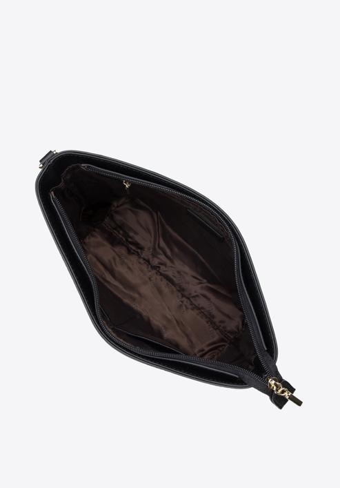 Leather monogram handbag with chain shoulder strap, black, 95-4E-635-9, Photo 3