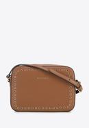 Leather studded crossbody bag, brown, 95-4E-642-7, Photo 1