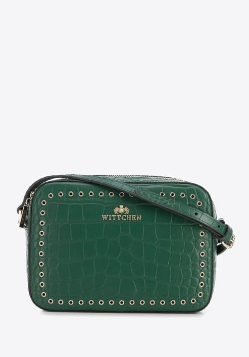 Leather studded crossbody bag, green, 95-4E-642-Z, Photo 1