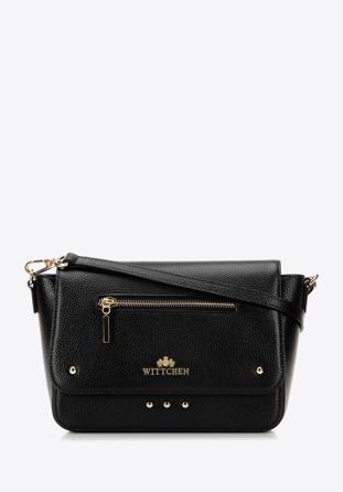 Women's leather studded crossbody bag, black, 98-4E-627-1, Photo 1