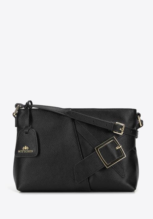 Leather shoulder bag with decorative buckle, black, 95-4E-644-11, Photo 1