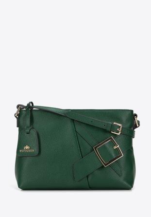 Leather shoulder bag with decorative buckle, green, 95-4E-644-Z, Photo 1