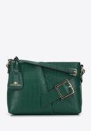Leather shoulder bag with decorative buckle, green-gold, 95-4E-644-11, Photo 1