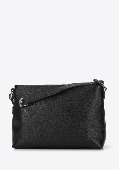 Leather shoulder bag with decorative buckle, black, 95-4E-644-11, Photo 2
