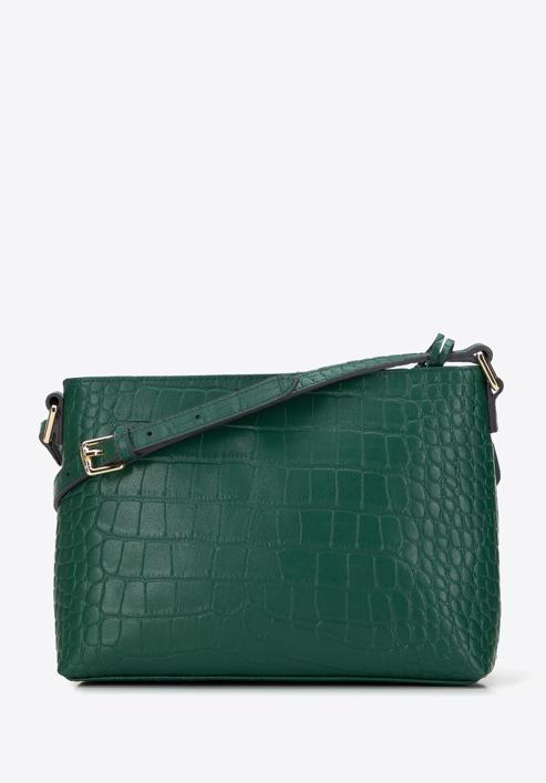 Leather shoulder bag with decorative buckle, green-gold, 95-4E-644-11, Photo 2