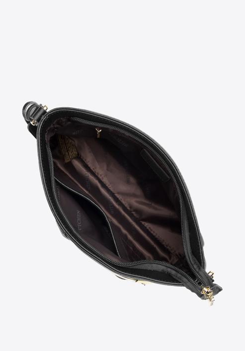 Leather shoulder bag with decorative buckle, black, 95-4E-644-11, Photo 3