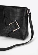 Leather shoulder bag with decorative buckle, black-gold, 95-4E-644-11, Photo 4