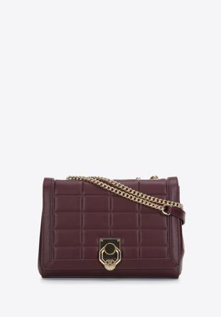 Leather flap bag with chain shoulder strap, plum, 97-4E-613-3, Photo 1