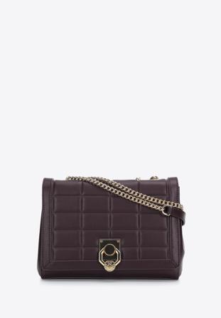 Leather flap bag with chain shoulder strap, dark brown, 97-4E-613-4, Photo 1