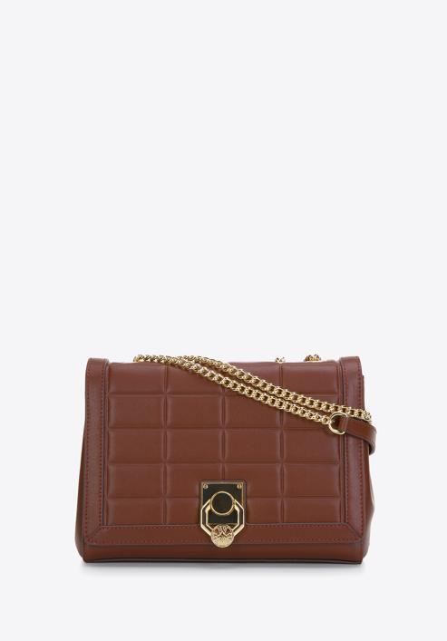 Leather flap bag with chain shoulder strap, brown, 97-4E-613-Z, Photo 1
