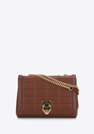 Leather flap bag with chain shoulder strap, brown, 97-4E-613-5, Photo 1