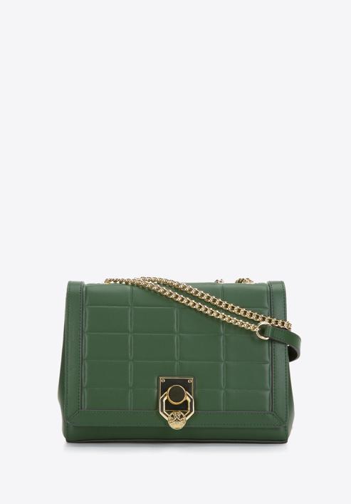 Leather flap bag with chain shoulder strap, green, 97-4E-613-4, Photo 1