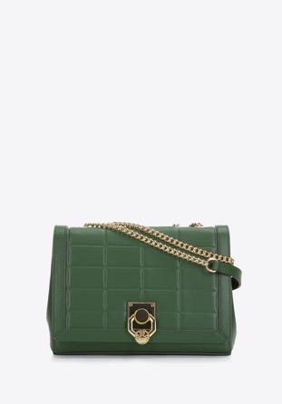 Leather flap bag with chain shoulder strap, green, 97-4E-613-Z, Photo 1