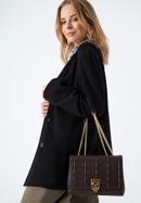 Leather flap bag with chain shoulder strap, dark brown, 97-4E-613-3, Photo 15