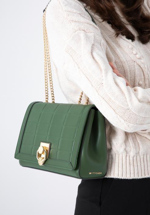 Leather flap bag with chain shoulder strap, green, 97-4E-613-4, Photo 16