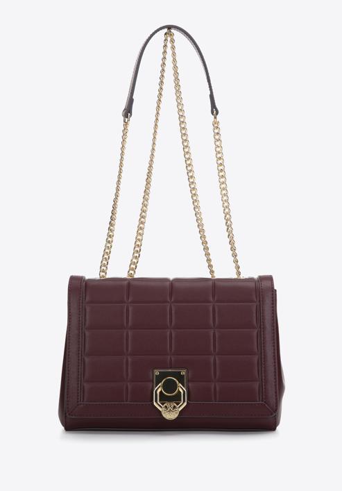 Leather flap bag with chain shoulder strap, plum, 97-4E-613-3, Photo 2