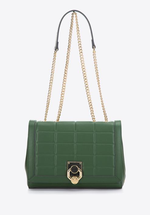 Leather flap bag with chain shoulder strap, green, 97-4E-613-Z, Photo 2