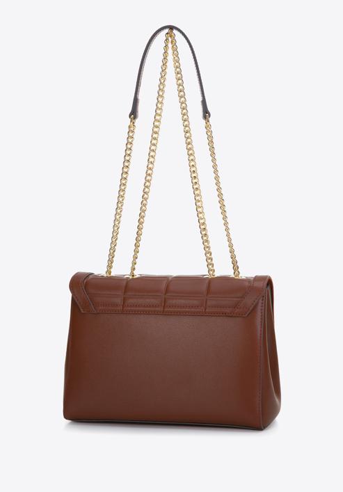 Leather flap bag with chain shoulder strap, brown, 97-4E-613-Z, Photo 3