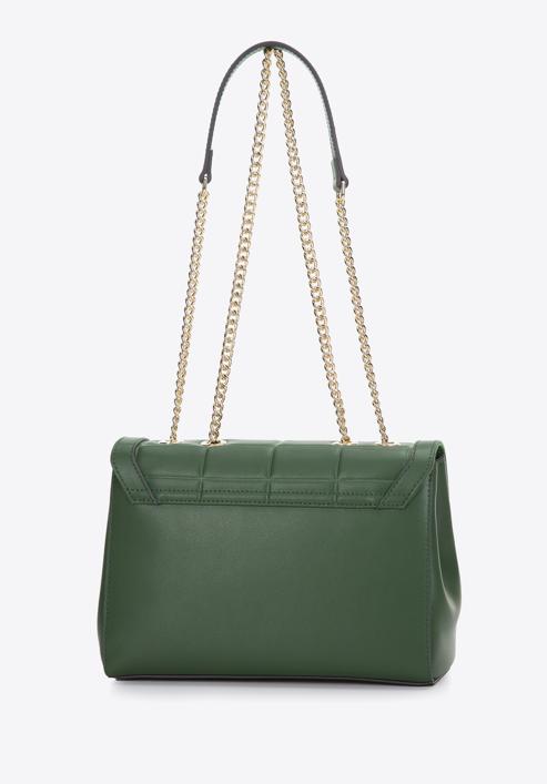 Leather flap bag with chain shoulder strap, green, 97-4E-613-4, Photo 3