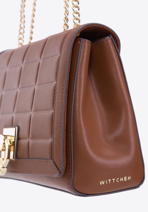 Leather flap bag with chain shoulder strap, brown, 97-4E-613-Z, Photo 5