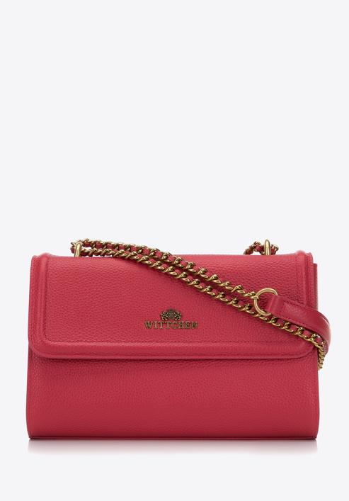 Women's leather flap bag on chain shoulder strap, dark pink, 98-4E-218-N, Photo 1