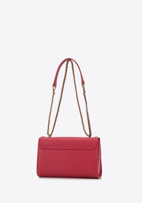 Women's leather flap bag on chain shoulder strap, dark pink, 98-4E-218-P, Photo 3