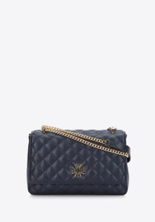 Quilted leather flap bag on chain, navy blue, 97-4E-608-N, Photo 1