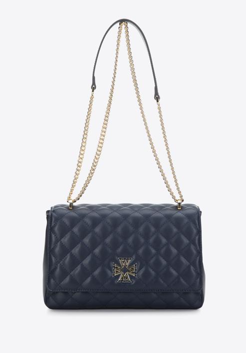 Quilted leather flap bag on chain, navy blue, 97-4E-608-P, Photo 2