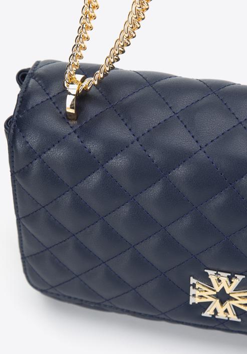 Quilted leather flap bag on chain, navy blue, 97-4E-608-P, Photo 5
