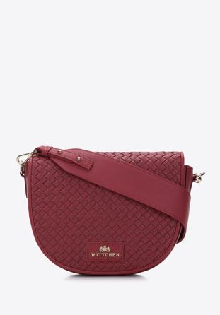 Women's woven leather crossbody bag, burgundy, 97-4E-026-3, Photo 1